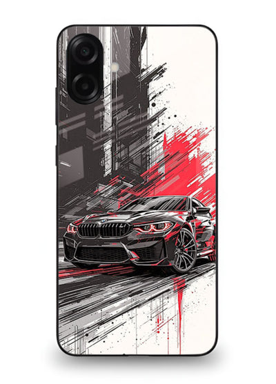 BMW M2 drifting with red brush stroke effect in high speed motion design for Samsung M13 5G