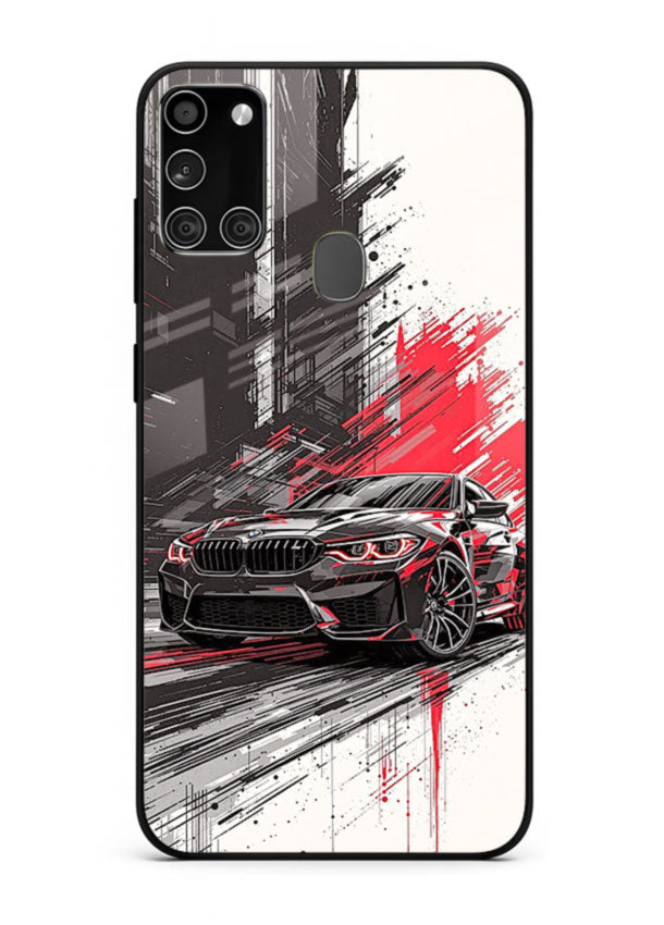 BMW M2 drifting with red brush stroke effect in high speed motion design for Samsung A21s