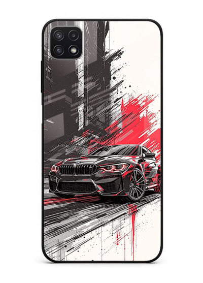 BMW M2 drifting with red brush stroke effect in high speed motion design for Samsung F42 5G