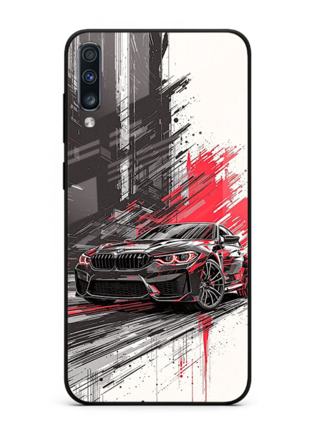 BMW M2 drifting with red brush stroke effect in high speed motion design for Samsung A70