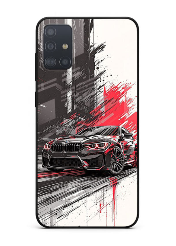 BMW M2 drifting with red brush stroke effect in high speed motion design for Samsung A71