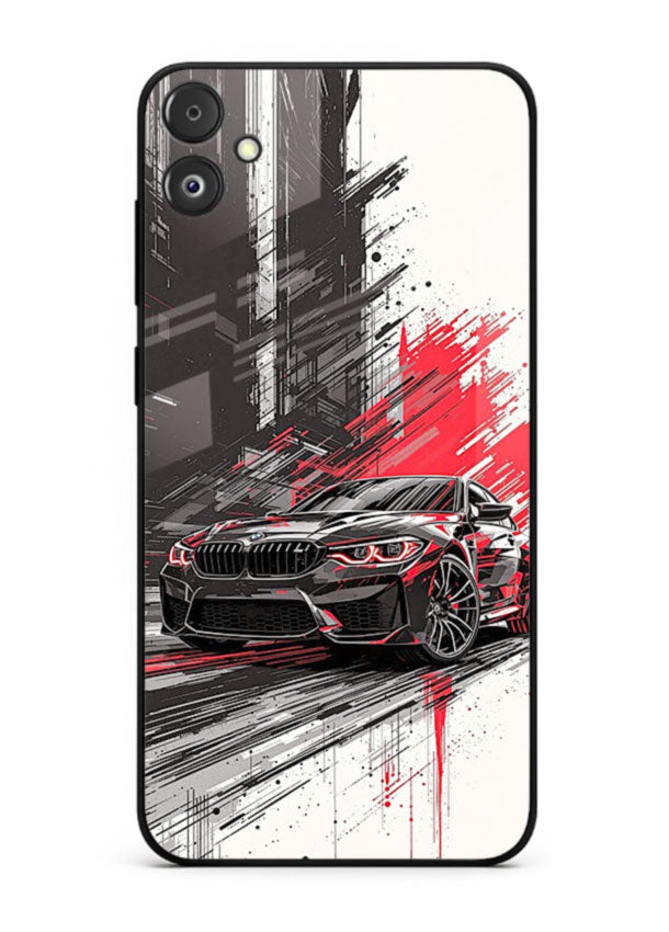 BMW M2 drifting with red brush stroke effect in high speed motion design for Samsung F14 5G