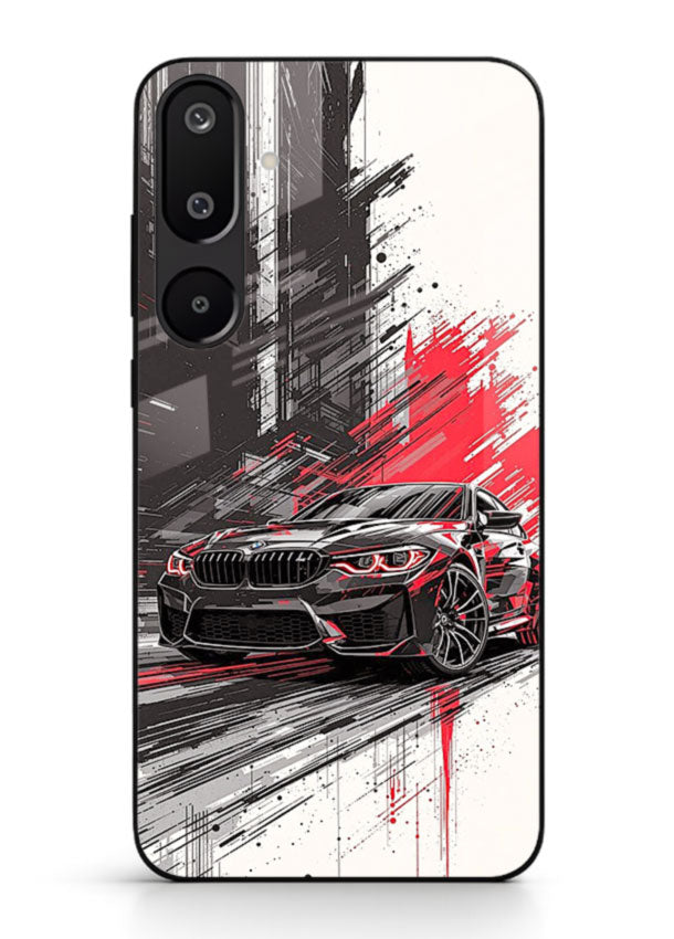BMW M2 drifting with red brush stroke effect in high speed motion design for Samsung M16 5G