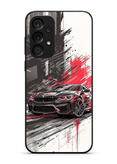 BMW M2 drifting with red brush stroke effect in high speed motion design for Samsung M32 5G