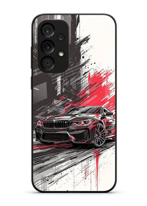 BMW M2 drifting with red brush stroke effect in high speed motion design for Samsung M32 5G