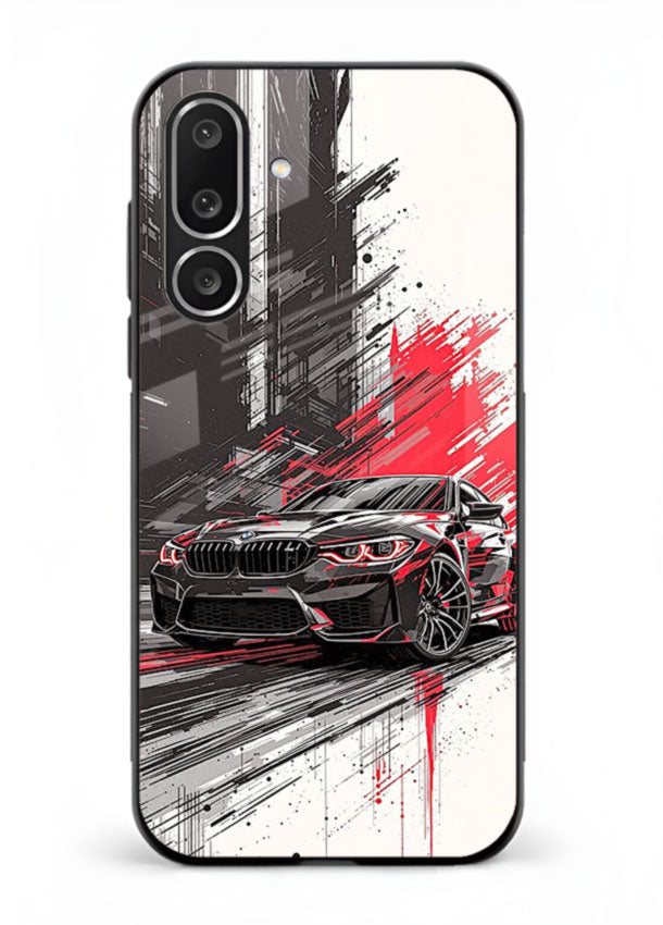 BMW M2 drifting with red brush stroke effect in high speed motion design for Samsung M56 5G
