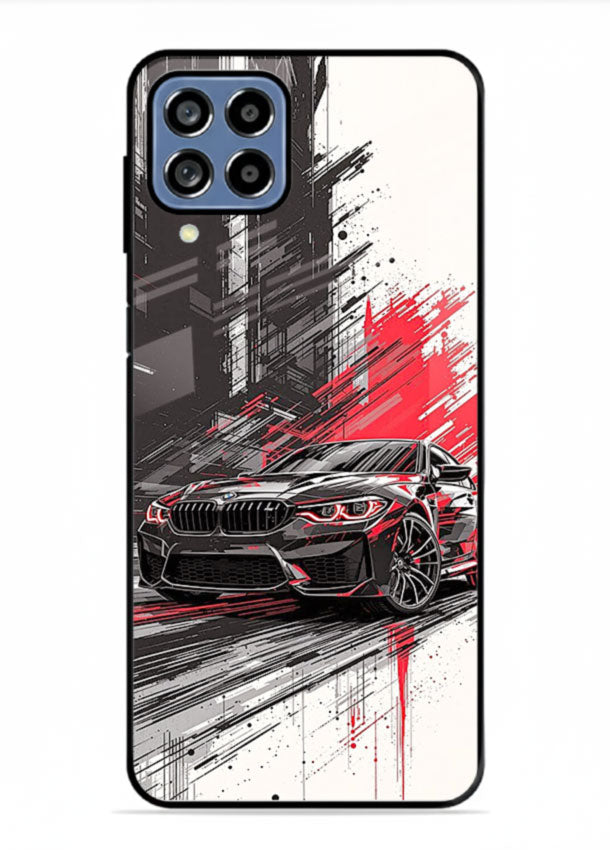 BMW M2 drifting with red brush stroke effect in high speed motion design for Samsung M53 5G