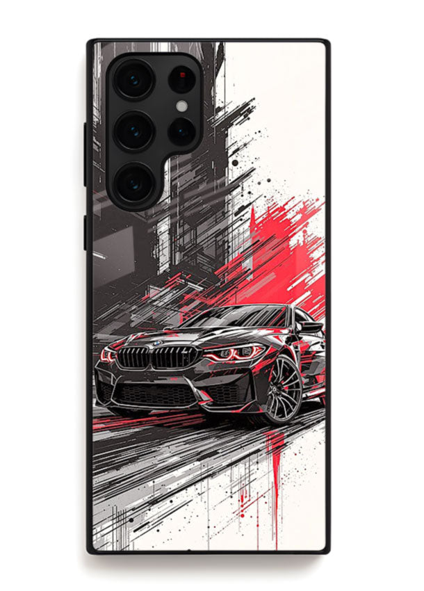 BMW M2 drifting with red brush stroke effect in high speed motion design for Samsung S25 Ultra