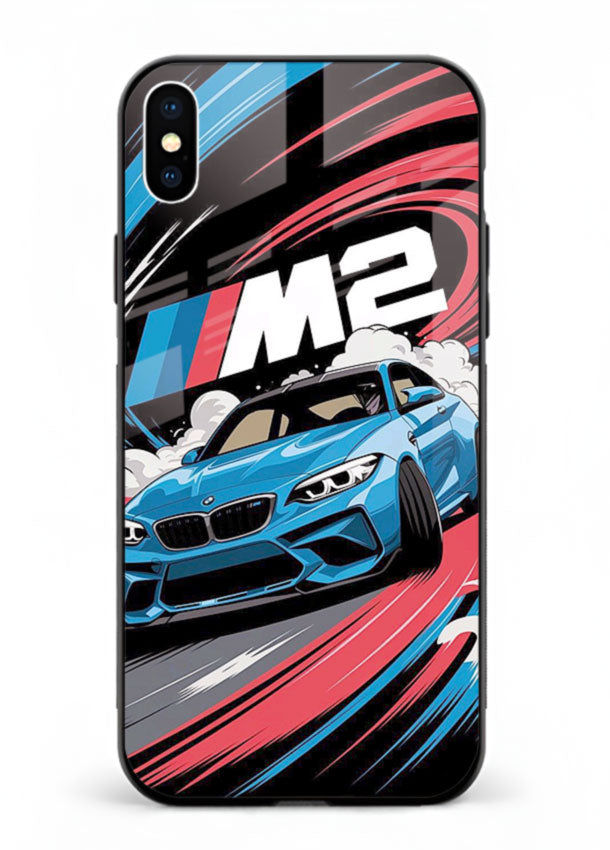 BMW M2 with racing graphic motion effect and sporty design layout for iPhone XS Max