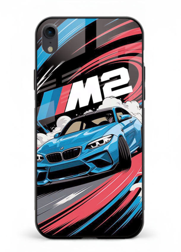 BMW M2 with racing graphic motion effect and sporty design layout for iPhone XR