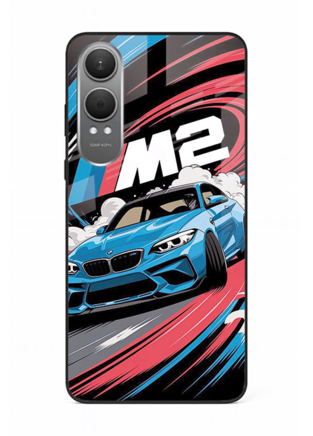 BMW M2 with racing graphic motion effect and sporty design layout for OnePlus Nord CE4 Lite