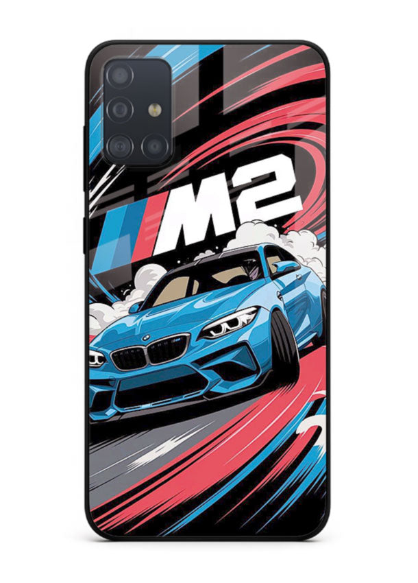 BMW M2 with racing graphic motion effect and sporty design layout for Samsung A71