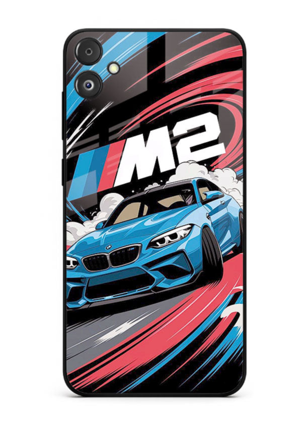 BMW M2 with racing graphic motion effect and sporty design layout for Samsung F14 5G