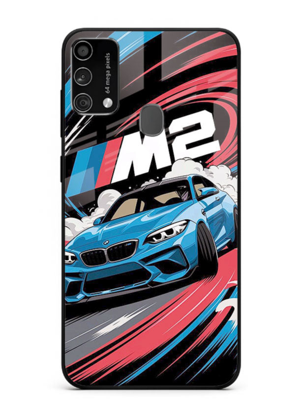 BMW M2 with racing graphic motion effect and sporty design layout for Samsung F41