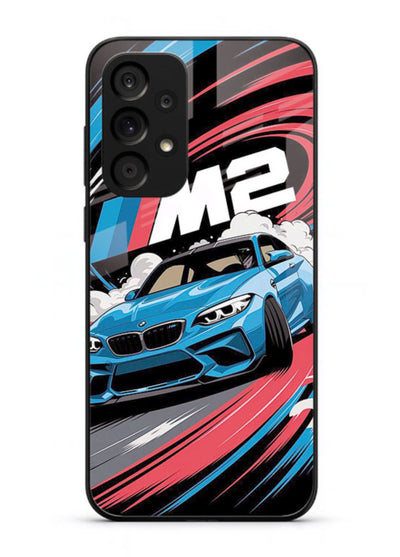 BMW M2 with racing graphic motion effect and sporty design layout for Samsung M32 5G