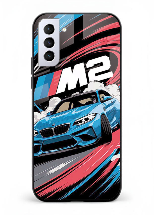 BMW M2 with racing graphic motion effect and sporty design layout for Samsung S22