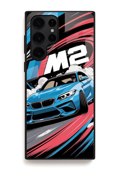 BMW M2 with racing graphic motion effect and sporty design layout for Samsung S25 Ultra