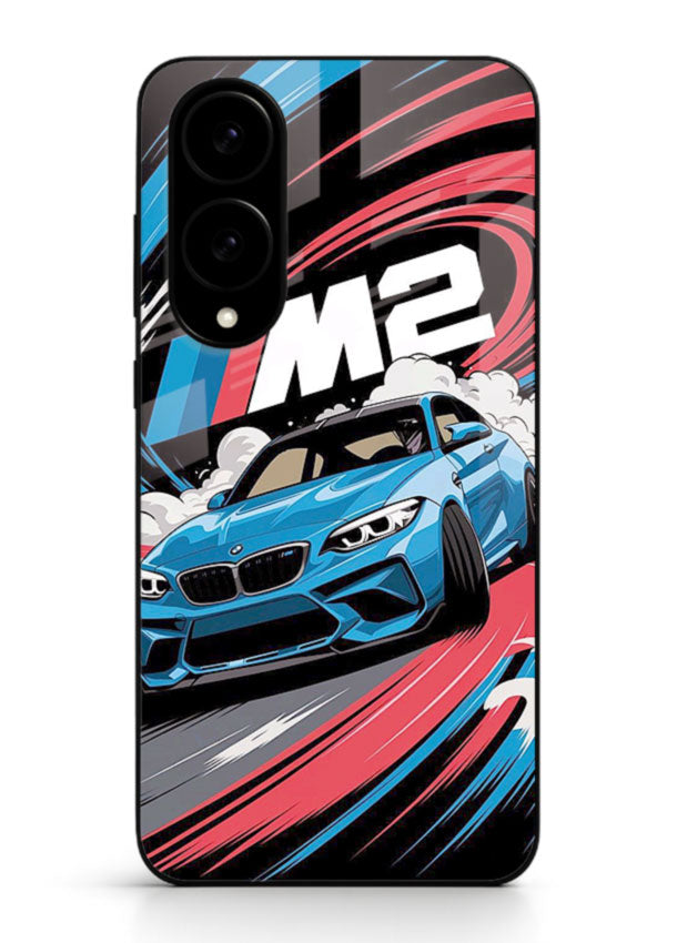 BMW M2 with racing graphic motion effect and sporty design layout for Samsung S25 Edge