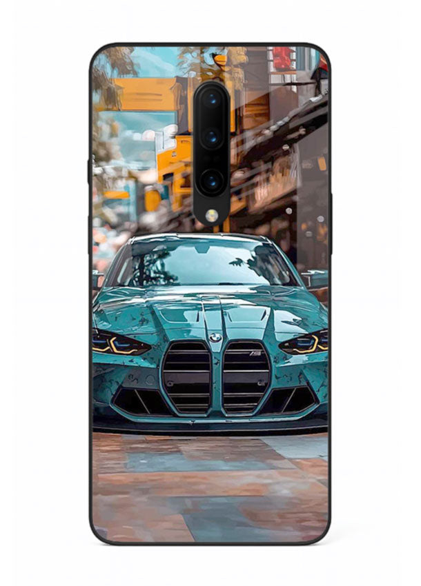 Teal BMW M4 in urban street setting with bold modern styling for OnePlus 7 Pro