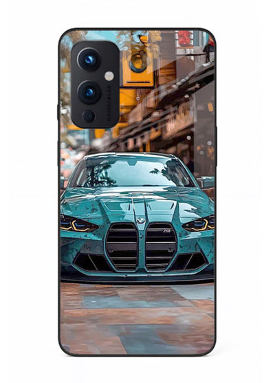 Teal BMW M4 in urban street setting with bold modern styling for OnePlus 9 Pro