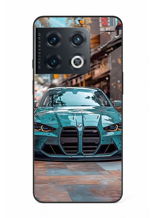 Teal BMW M4 in urban street setting with bold modern styling for OnePlus 10 Pro