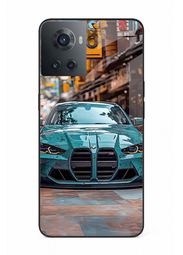 Teal BMW M4 in urban street setting with bold modern styling for OnePlus 10R