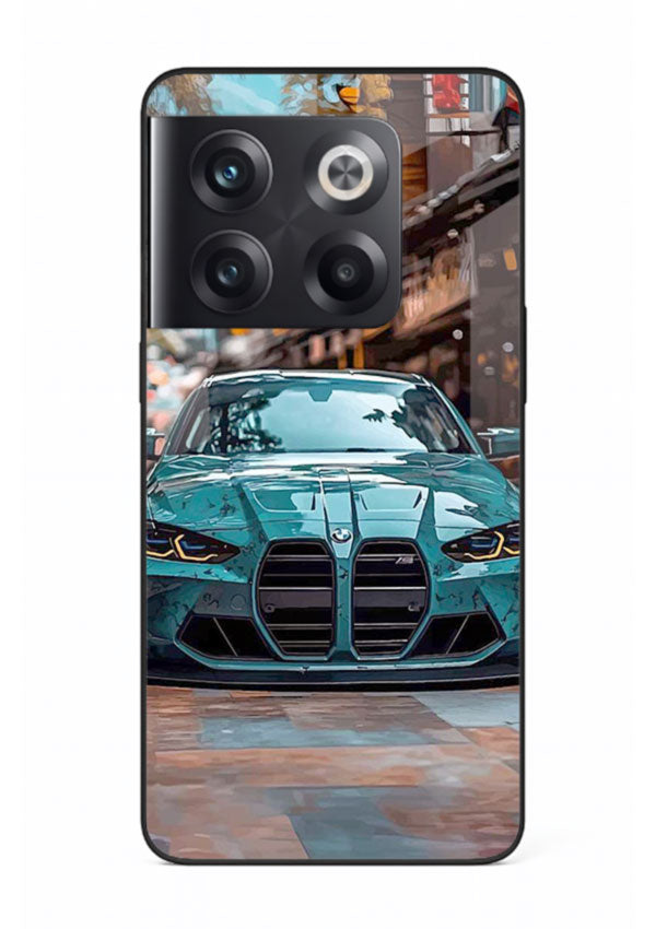 Teal BMW M4 in urban street setting with bold modern styling for OnePlus 10T