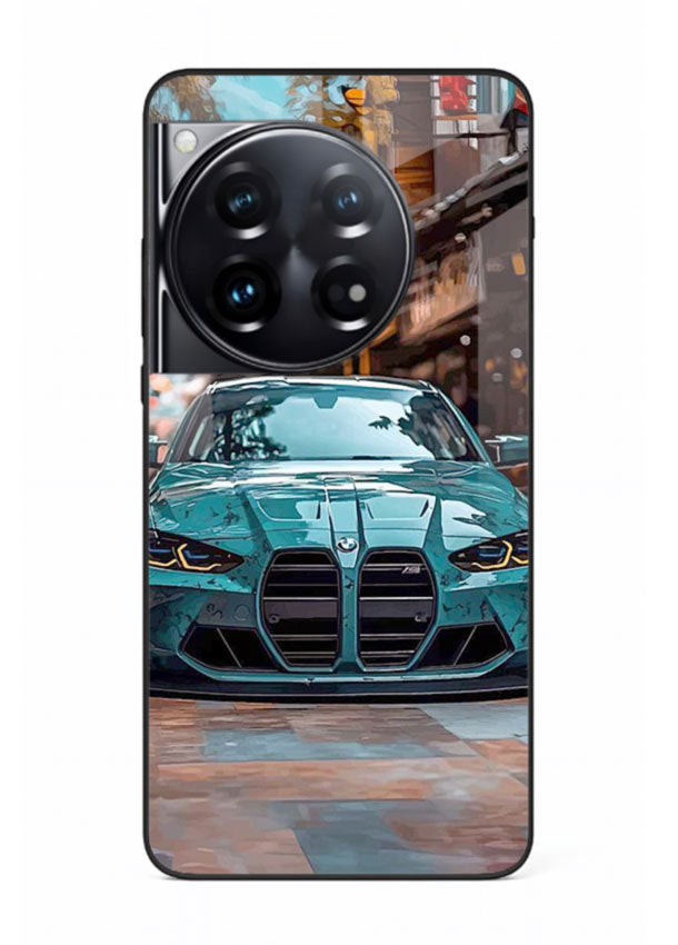 Teal BMW M4 in urban street setting with bold modern styling for OnePlus 12