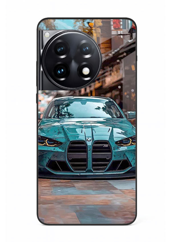 Teal BMW M4 in urban street setting with bold modern styling for OnePlus 12R