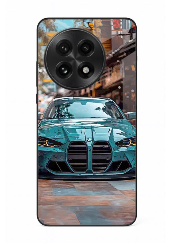 Teal BMW M4 in urban street setting with bold modern styling for OnePlus 13