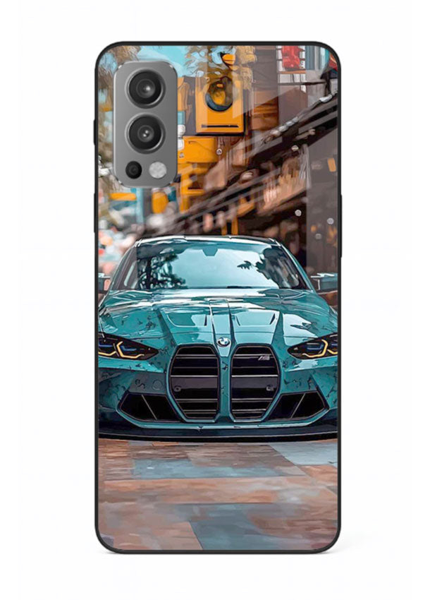 Teal BMW M4 in urban street setting with bold modern styling for OnePlus Nord 2