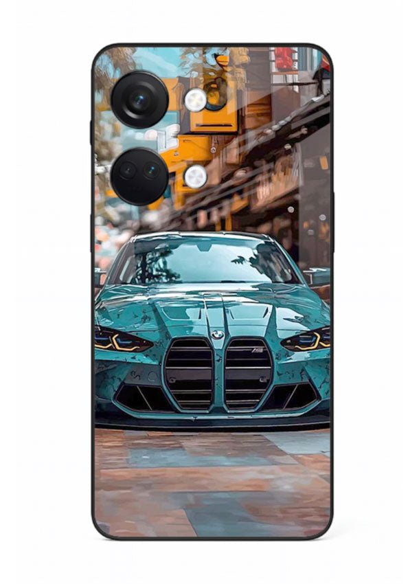 Teal BMW M4 in urban street setting with bold modern styling for OnePlus Nord 3
