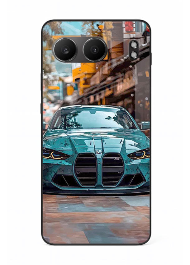 Teal BMW M4 in urban street setting with bold modern styling for OnePlus Nord 4