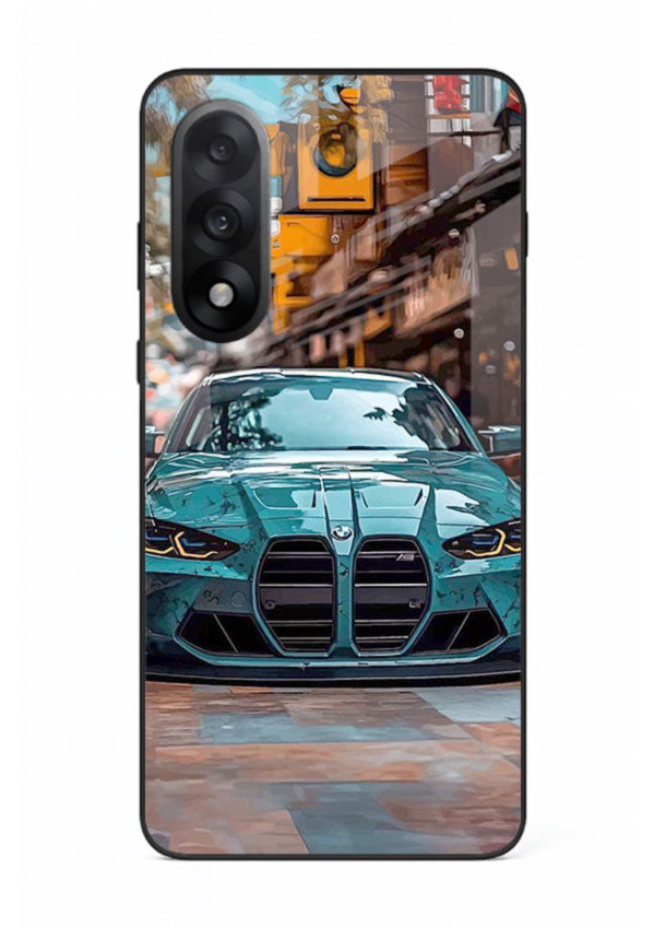 Teal BMW M4 in urban street setting with bold modern styling for OnePlus Nord 5
