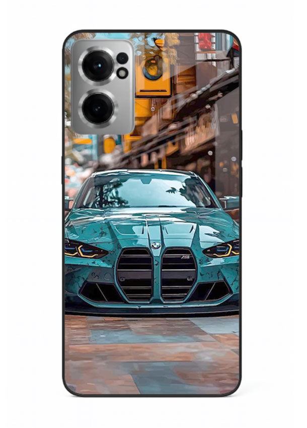 Teal BMW M4 in urban street setting with bold modern styling for OnePlus Nord CE2 5G