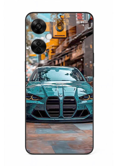 Teal BMW M4 in urban street setting with bold modern styling for OnePlus Nord CE3 Lite