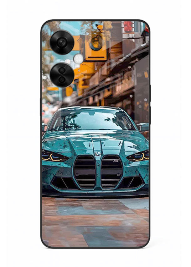 Teal BMW M4 in urban street setting with bold modern styling for OnePlus Nord CE3 Lite