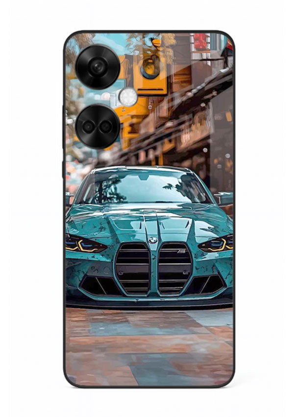 Teal BMW M4 in urban street setting with bold modern styling for OnePlus Nord CE3