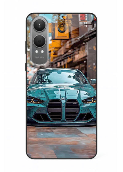 Teal BMW M4 in urban street setting with bold modern styling for OnePlus Nord CE4 Lite