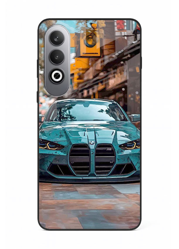 Teal BMW M4 in urban street setting with bold modern styling for OnePlus Nord CE4
