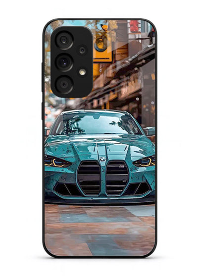 Teal BMW M4 in urban street setting with bold modern styling for Samsung M32 5G