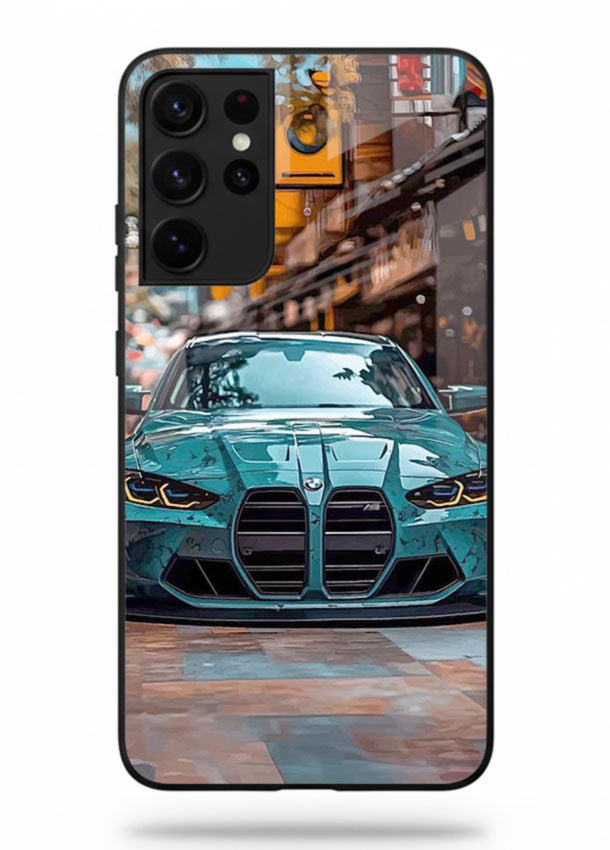 Teal BMW M4 in urban street setting with bold modern styling for Samsung S21 Ultra