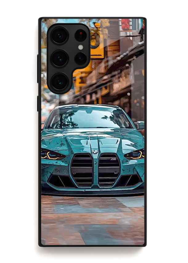 Teal BMW M4 in urban street setting with bold modern styling for Samsung S25 Ultra