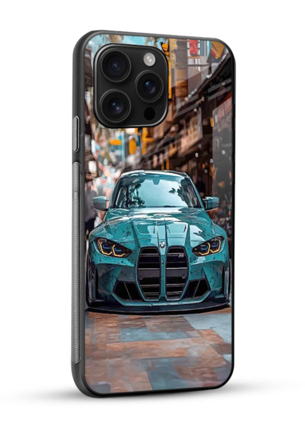 Teal BMW M4 in urban street setting with bold modern styling - 2