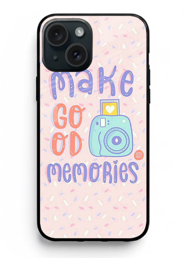 Make Good Memories pastel quote artwork iphone 15 plus glass back cover
