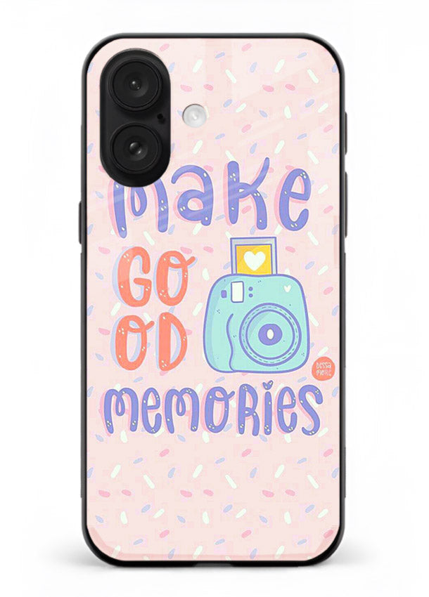 Make Good Memories pastel quote artwork iphone 16 glass back cover