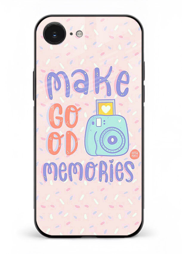 Make Good Memories pastel quote artwork iphone 16e glass back cover