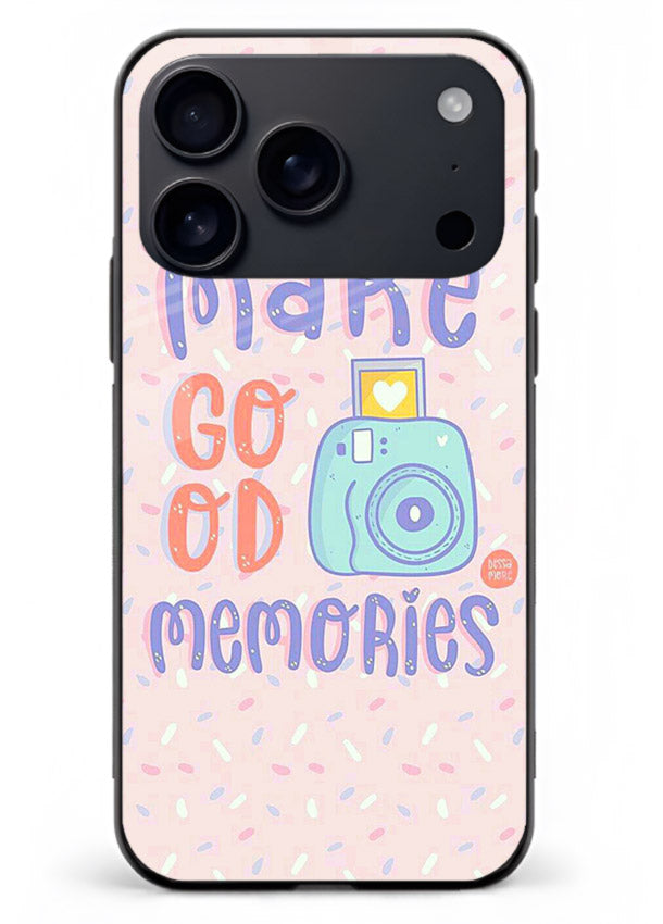 Make Good Memories pastel quote artwork iphone 18 pro max glass back cover