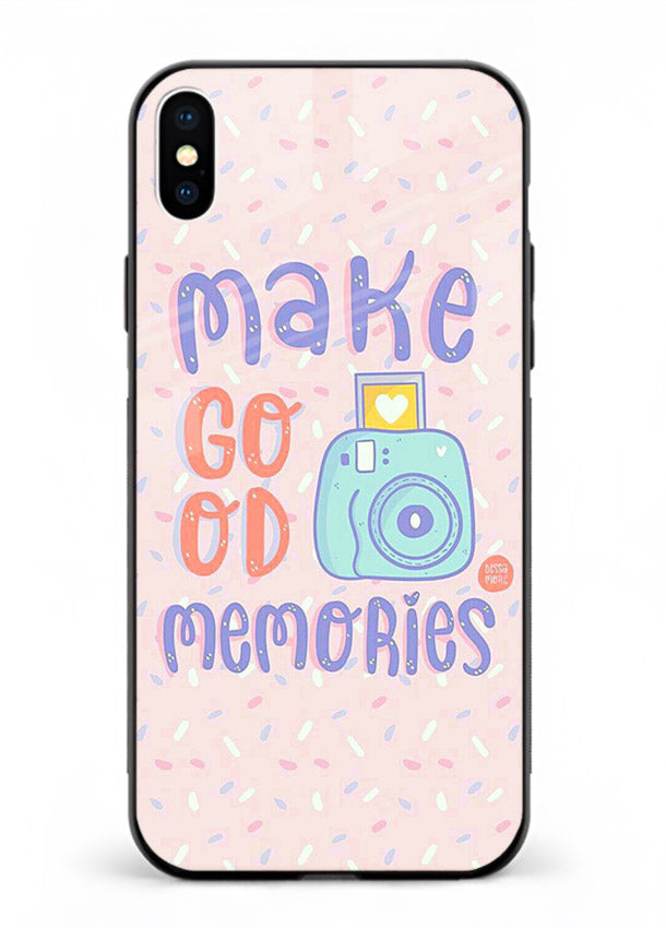 Make Good Memories pastel quote artwork iphone xs max glass back cover