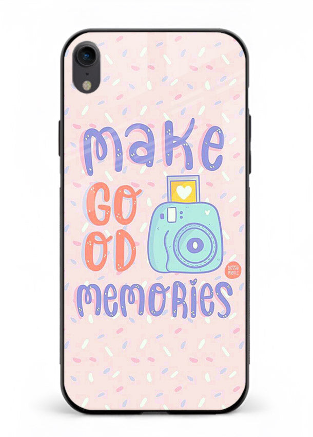 Make Good Memories pastel quote artwork iphone xr glass back cover